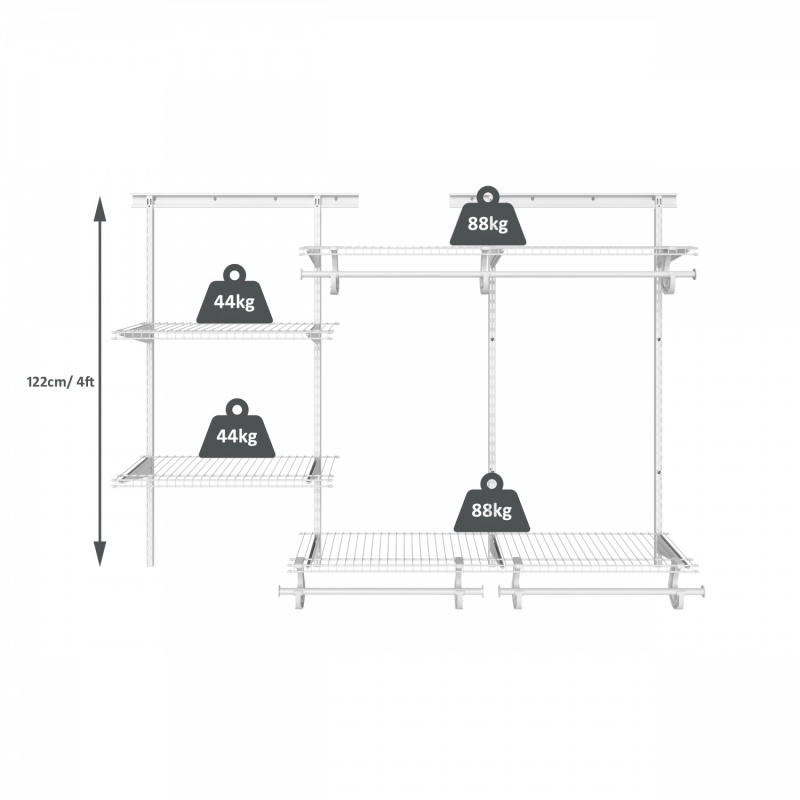 Adjustable ShelfTrack Organiser Kit 8808, 1.22m (4') up to 1.83m (6') wide